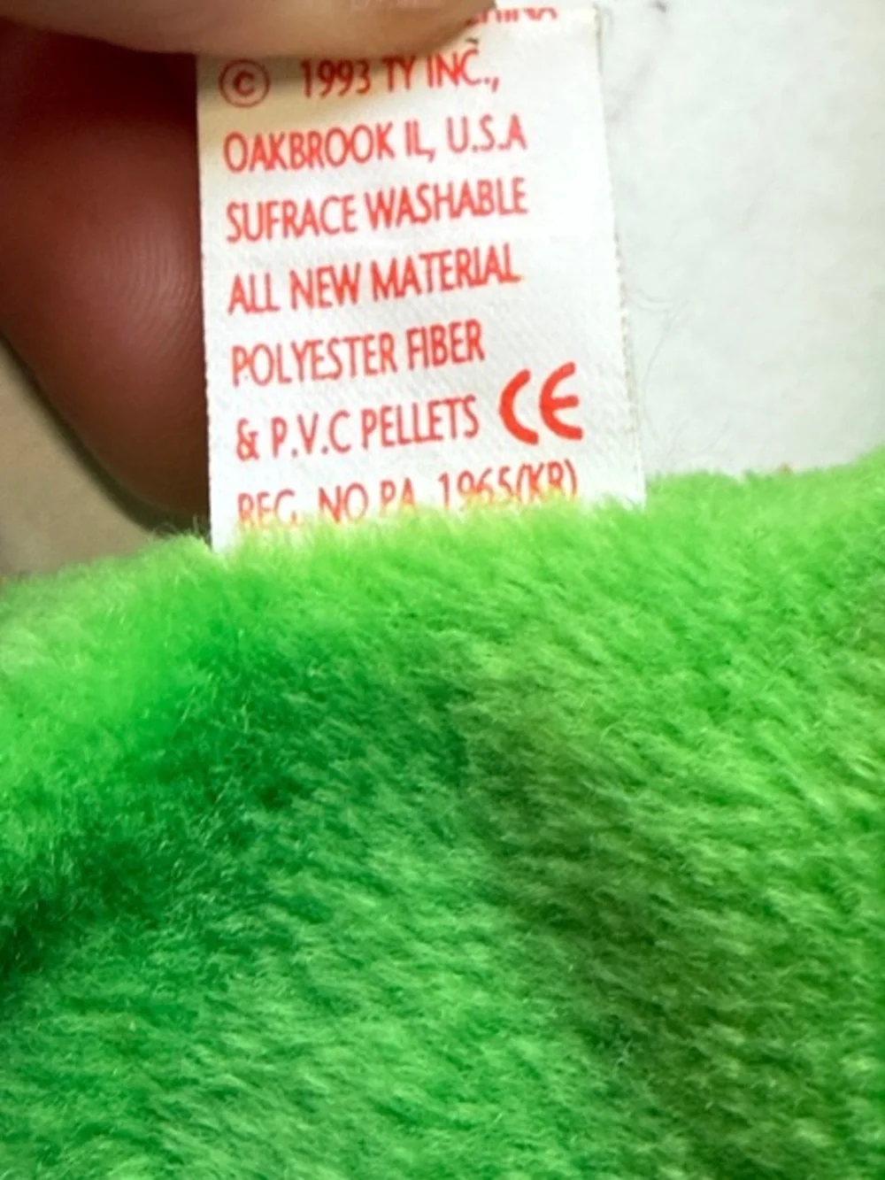 Green Beanie Baby Legs the Frog Pet Toy - Soft Small Pets Comfort - Tag detached